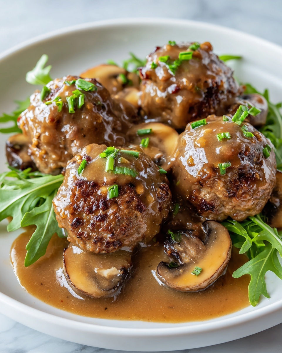 Salisbury Steak Meatballs with Mushroom Gravy Recipe - Recipe Image