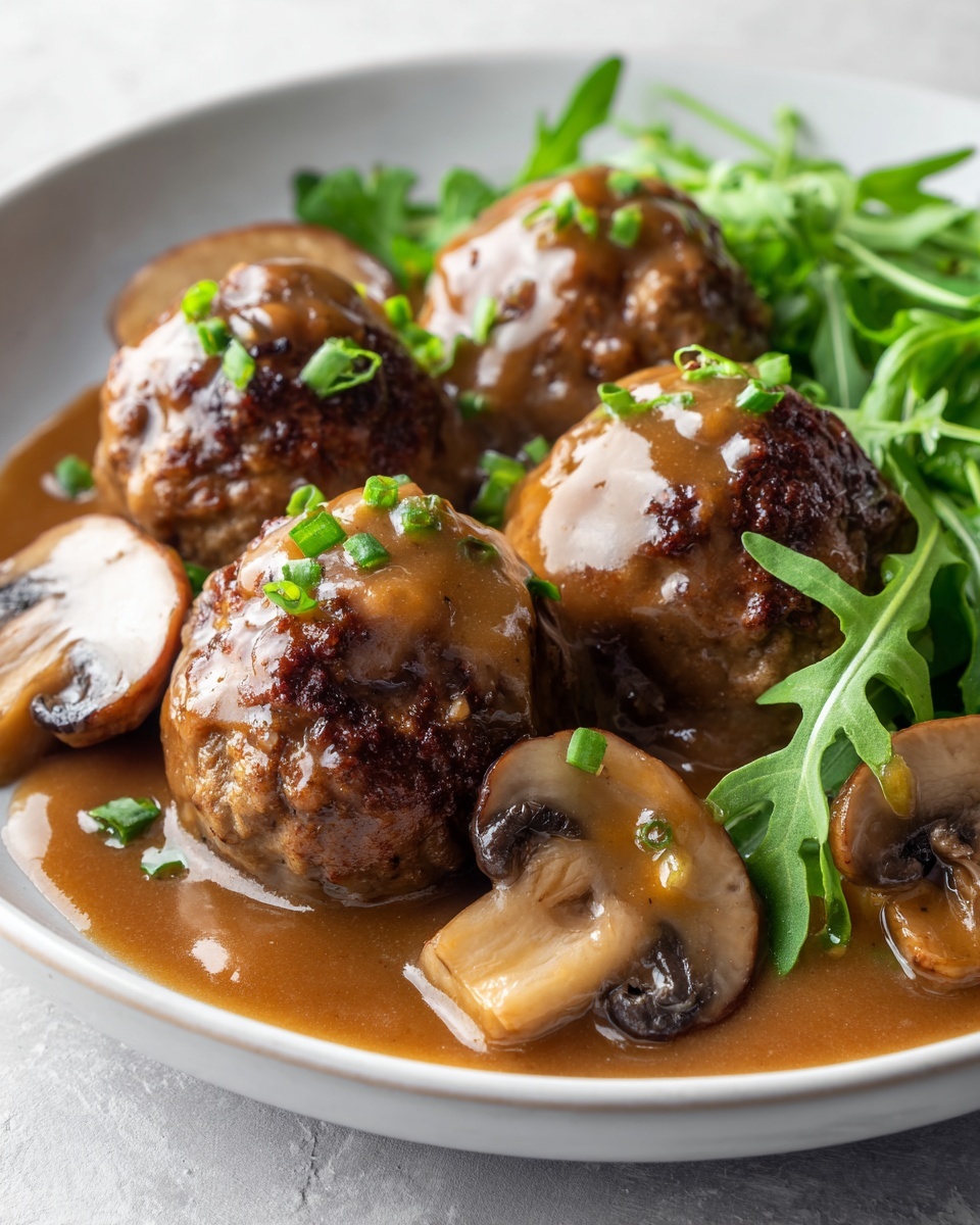 Salisbury Steak Meatballs with Mushroom Gravy Recipe - Recipe Image