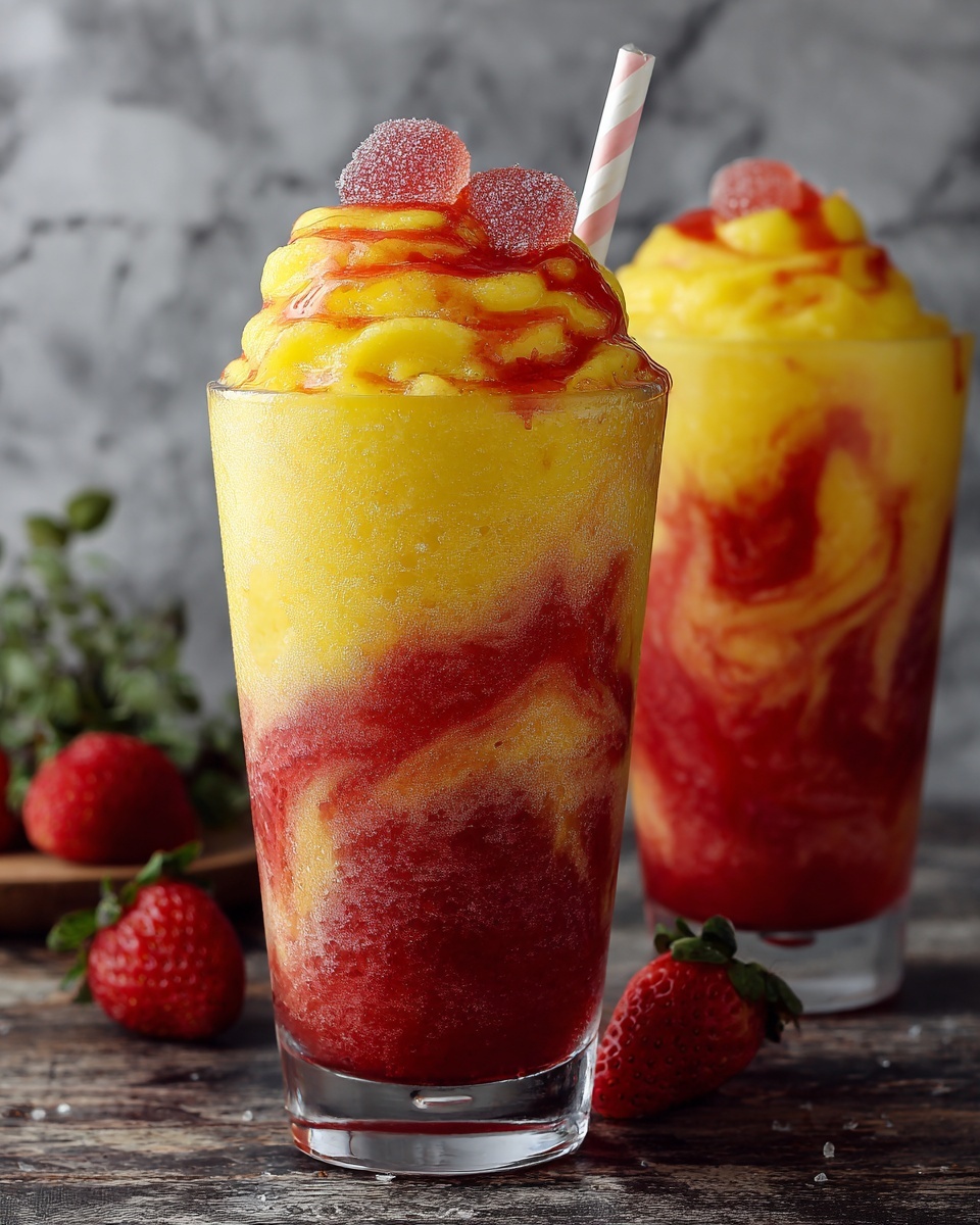 Fresh Pineapple Strawberry Swirled Slushies Recipe - Recipe Image