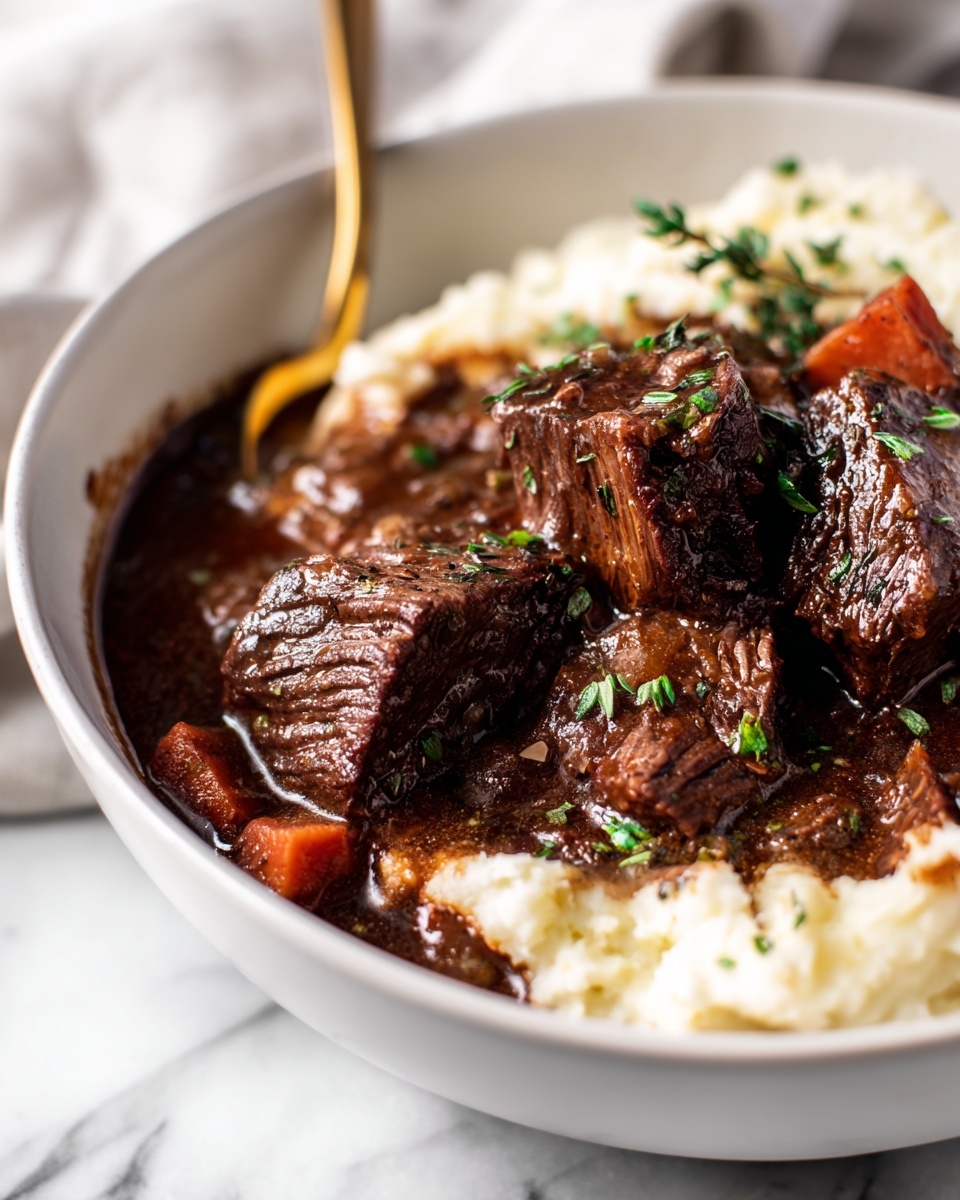 Braised Beef Short Ribs in Red Wine with Carrots and Herbs Recipe - Recipe Image