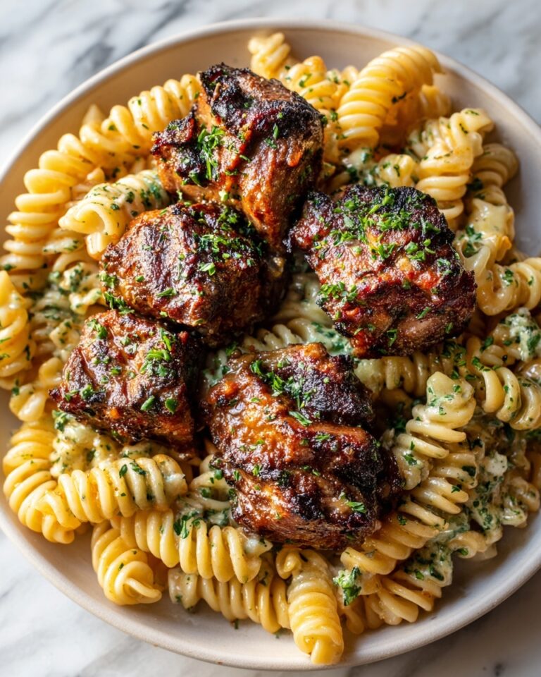 Steak Bites and Cheesy Rotini in Garlic Parmesan Sauce Recipe
