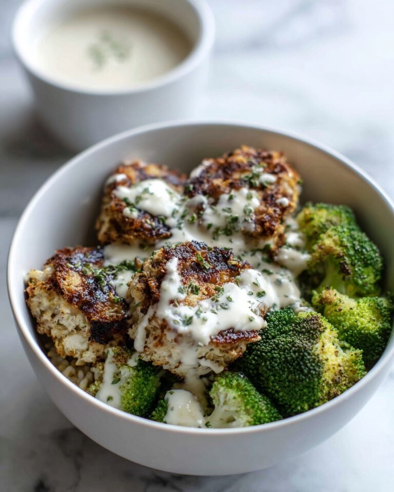 Grilled Chicken & Broccoli Bowls with Creamy Garlic Sauce Recipe