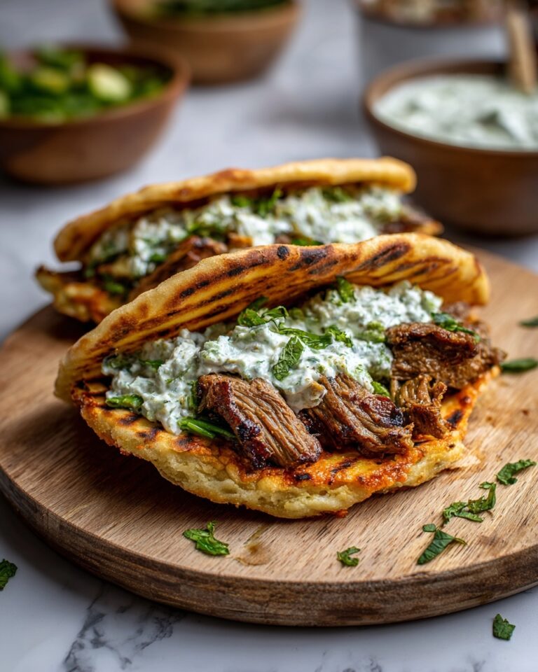 Cheesy Beef and Mushroom Pita Pockets with Tzatziki Sauce Recipe