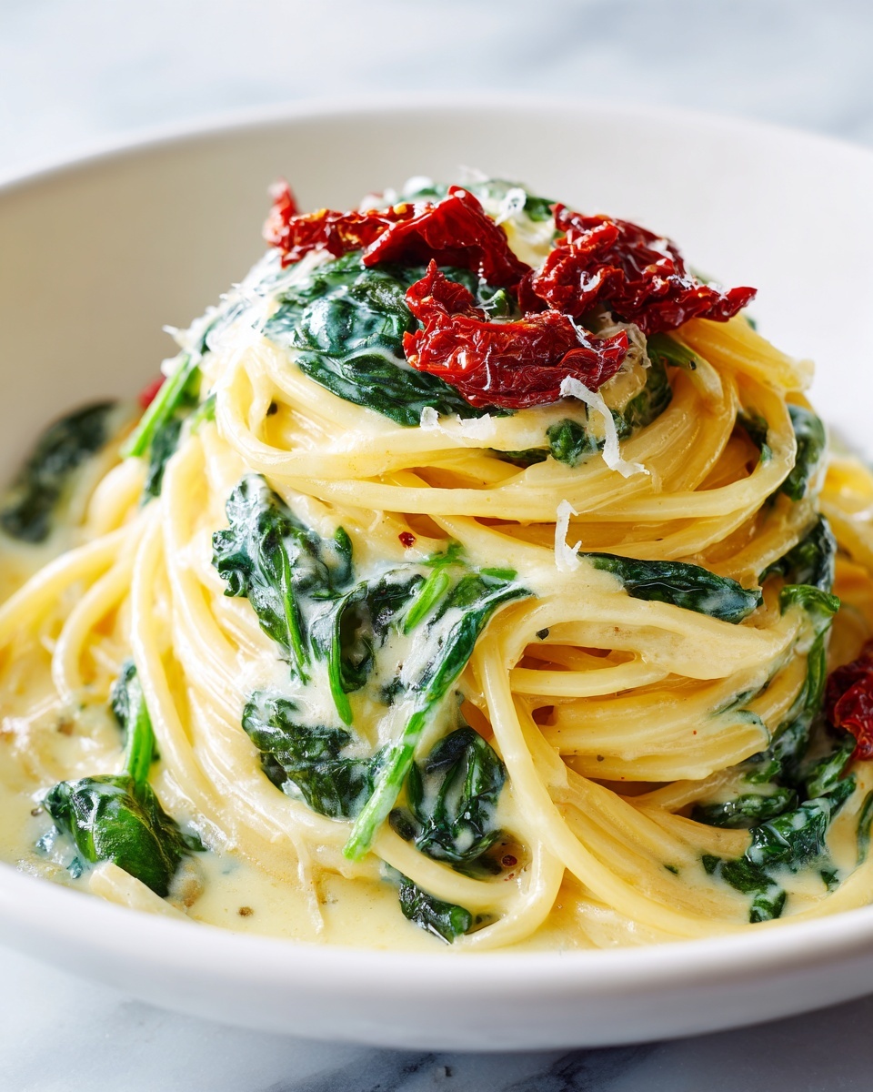 Spaghetti & Spinach with Sun-Dried Tomato Cream Sauce Recipe - Recipe Image