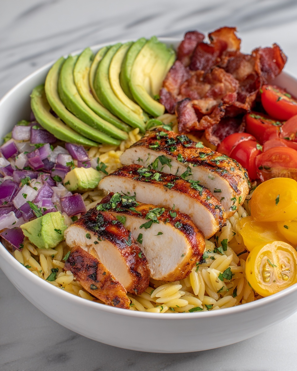Grilled Lemon Herb Chicken Avocado Orzo Salad Recipe - Recipe Image