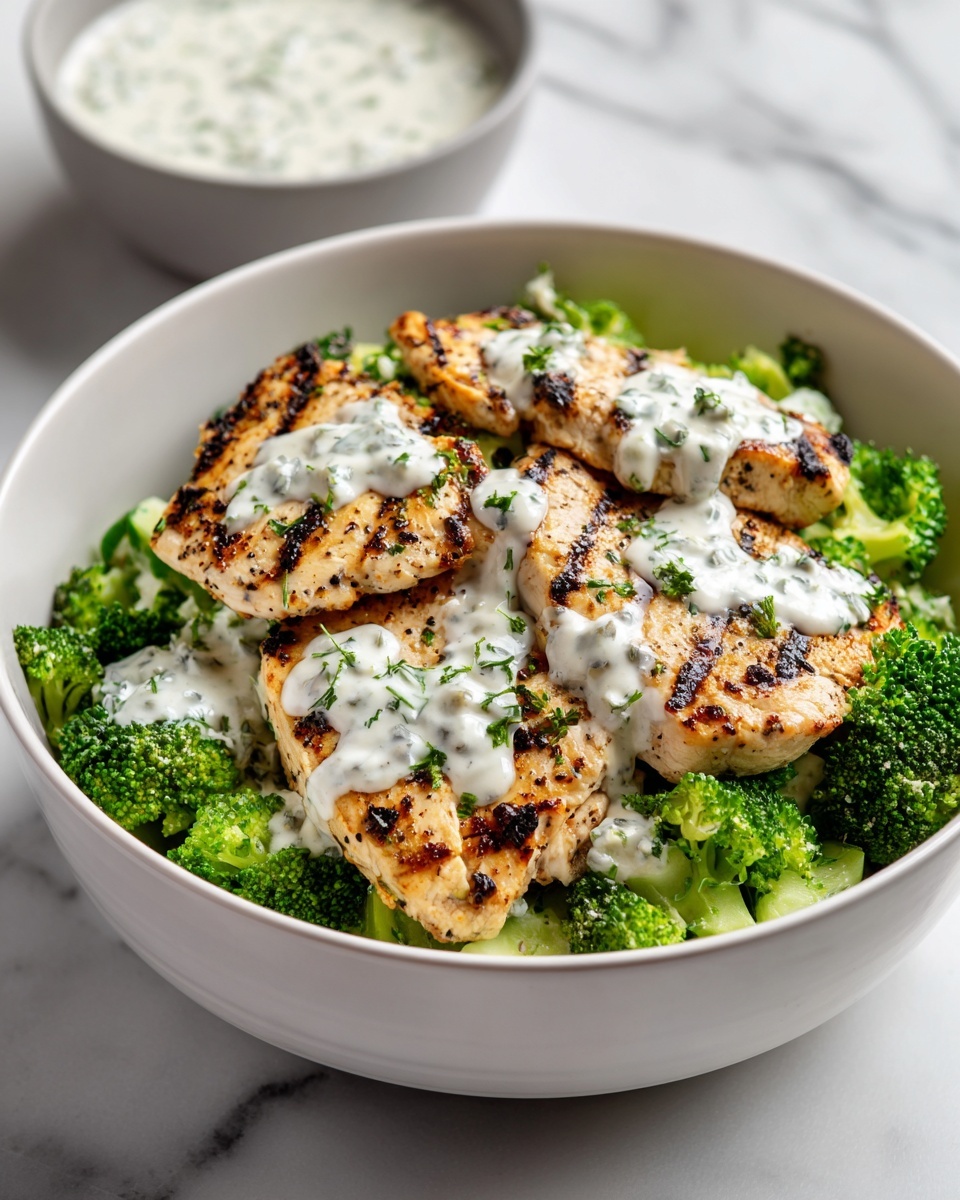 Grilled Chicken & Broccoli Bowls with Creamy Garlic Sauce Recipe - Recipe Image