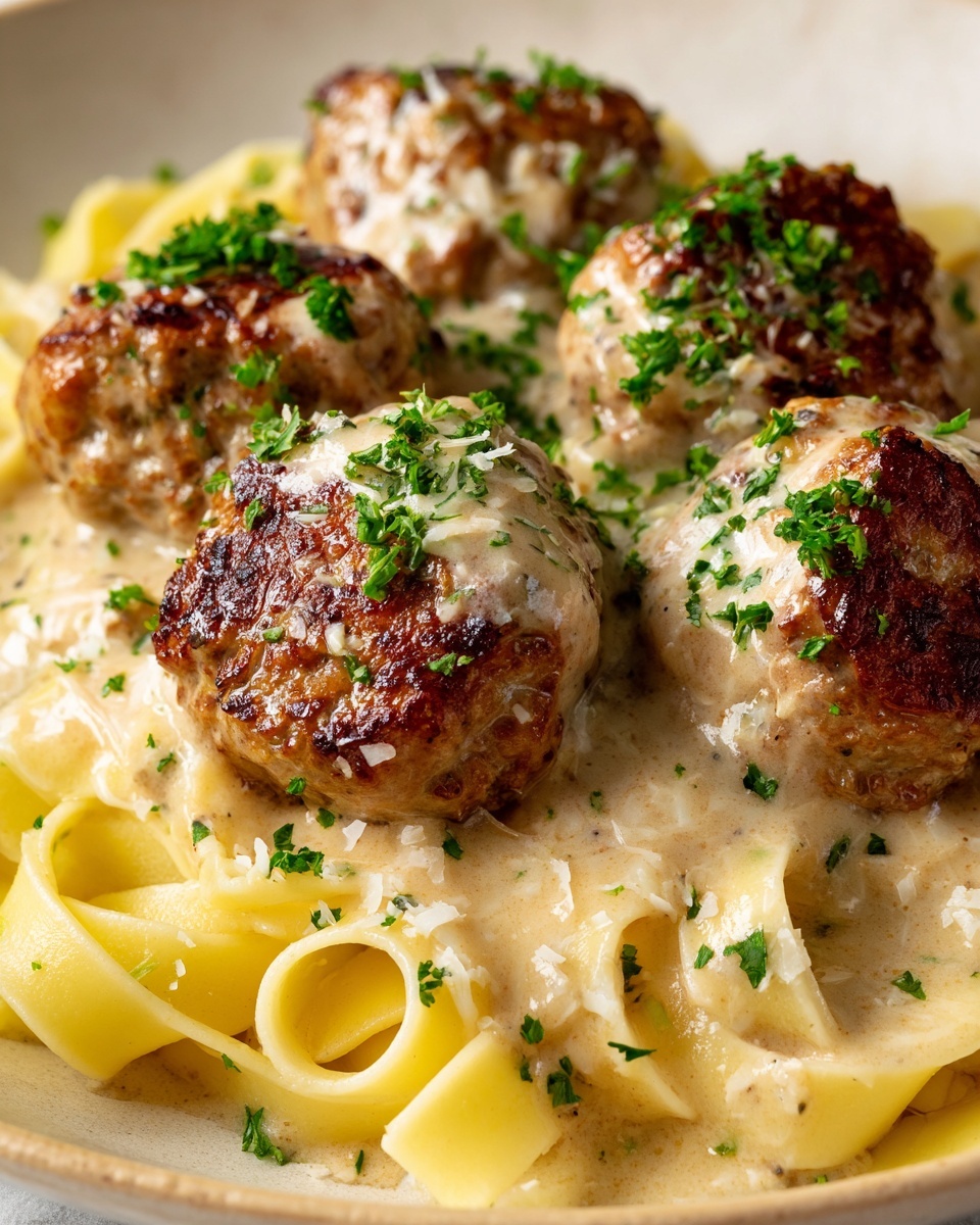 Garlic Butter Chicken Balls with Creamy Parmesan Pasta Recipe - Recipe Image