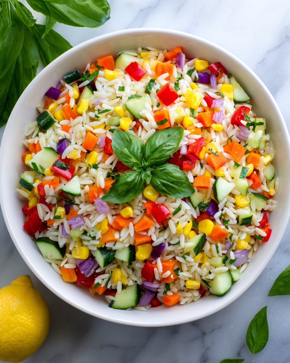 Lemony Rainbow Orzo Salad Recipe - Recipe Image