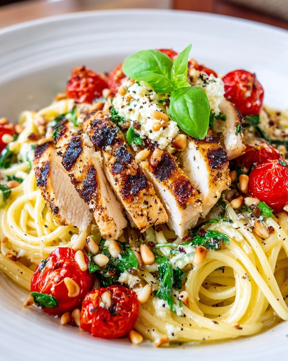 Chicken Spaghetti with Burrata and Lemon Butter Garlic Sauce Recipe - Recipe Image