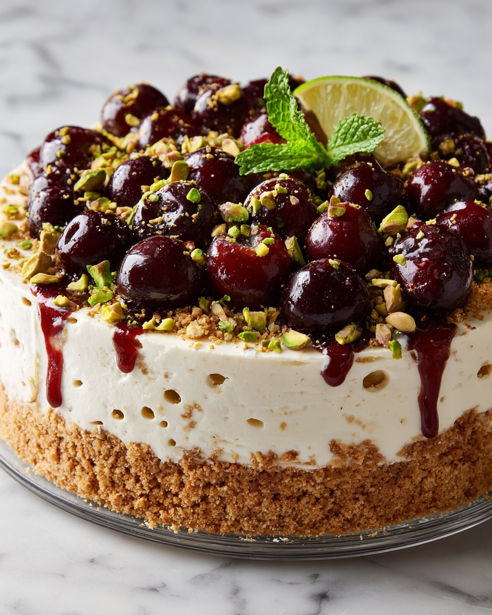 Luscious Lemon-Lime Cherry Pistachio Cheesecake Recipe - Recipe Image