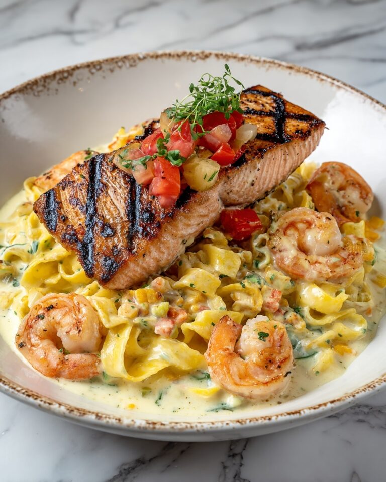 Grilled Salmon & Shrimp Fettuccine Alfredo Recipe