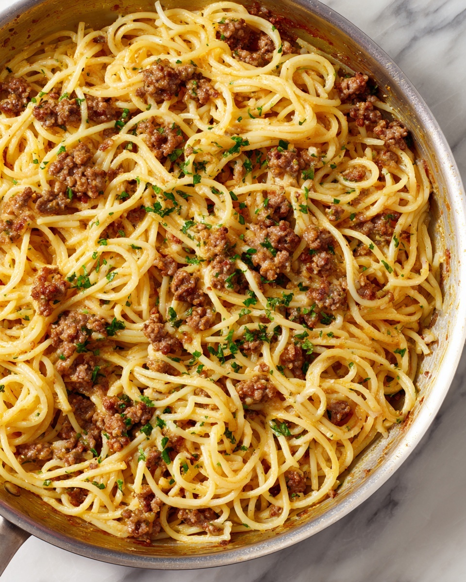 One-Pot Creamy Beef & Garlic Butter Pasta Recipe - Recipe Image