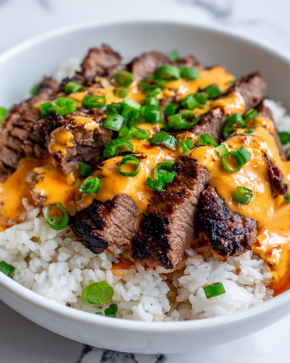 Korean BBQ Steak Rice Bowls with Spicy Cream Sauce Recipe - Recipe Image