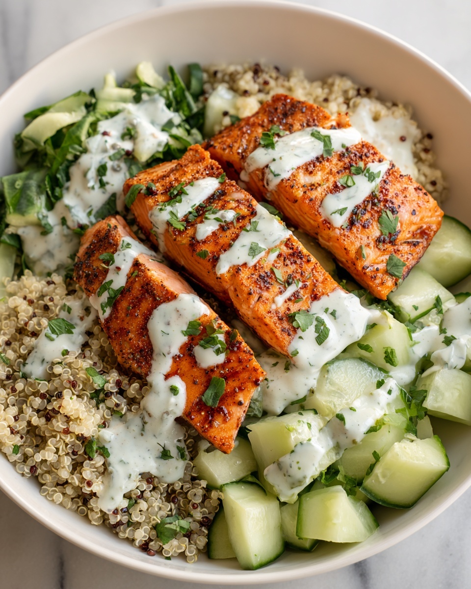 Honey Harissa Salmon Quinoa Bowls Recipe - Recipe Image