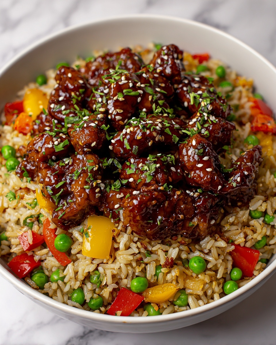 Crispy Saucy Chicken with Vegetable Fried Rice Recipe - Recipe Image
