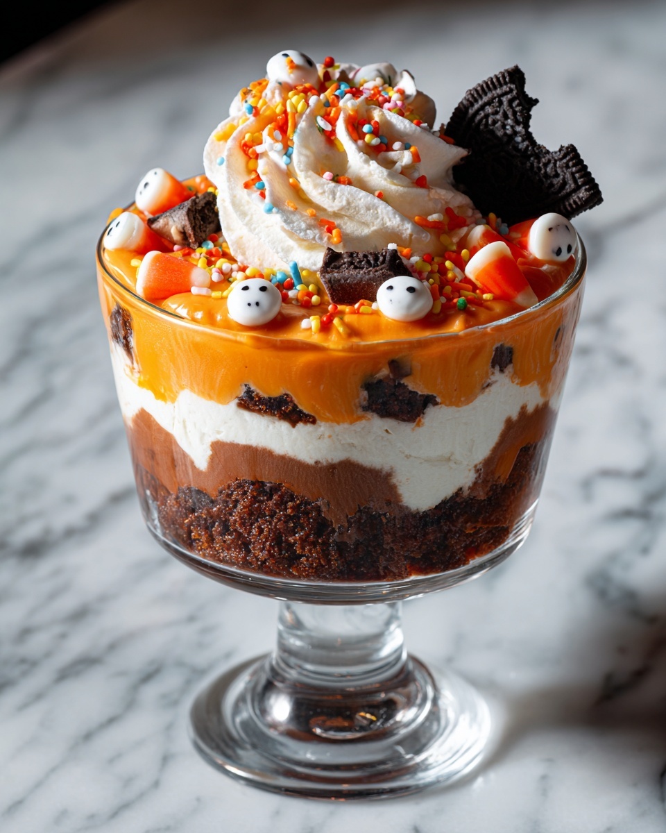 Halloween Chocolate Cake Trifle with Gummy Eyeballs and Brains Recipe - Recipe Image