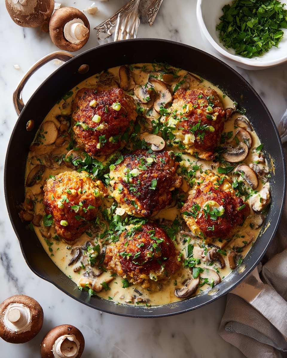 Creamy Garlic Mushroom Chicken Thighs Recipe - Recipe Image
