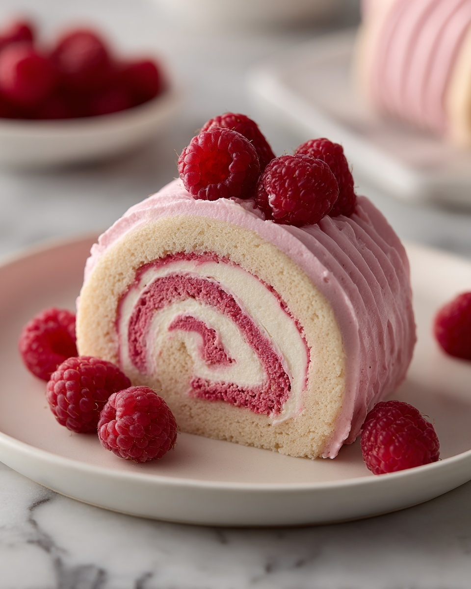 Luxurious Pink Raspberry Cheesecake Roll Cake Recipe - Recipe Image