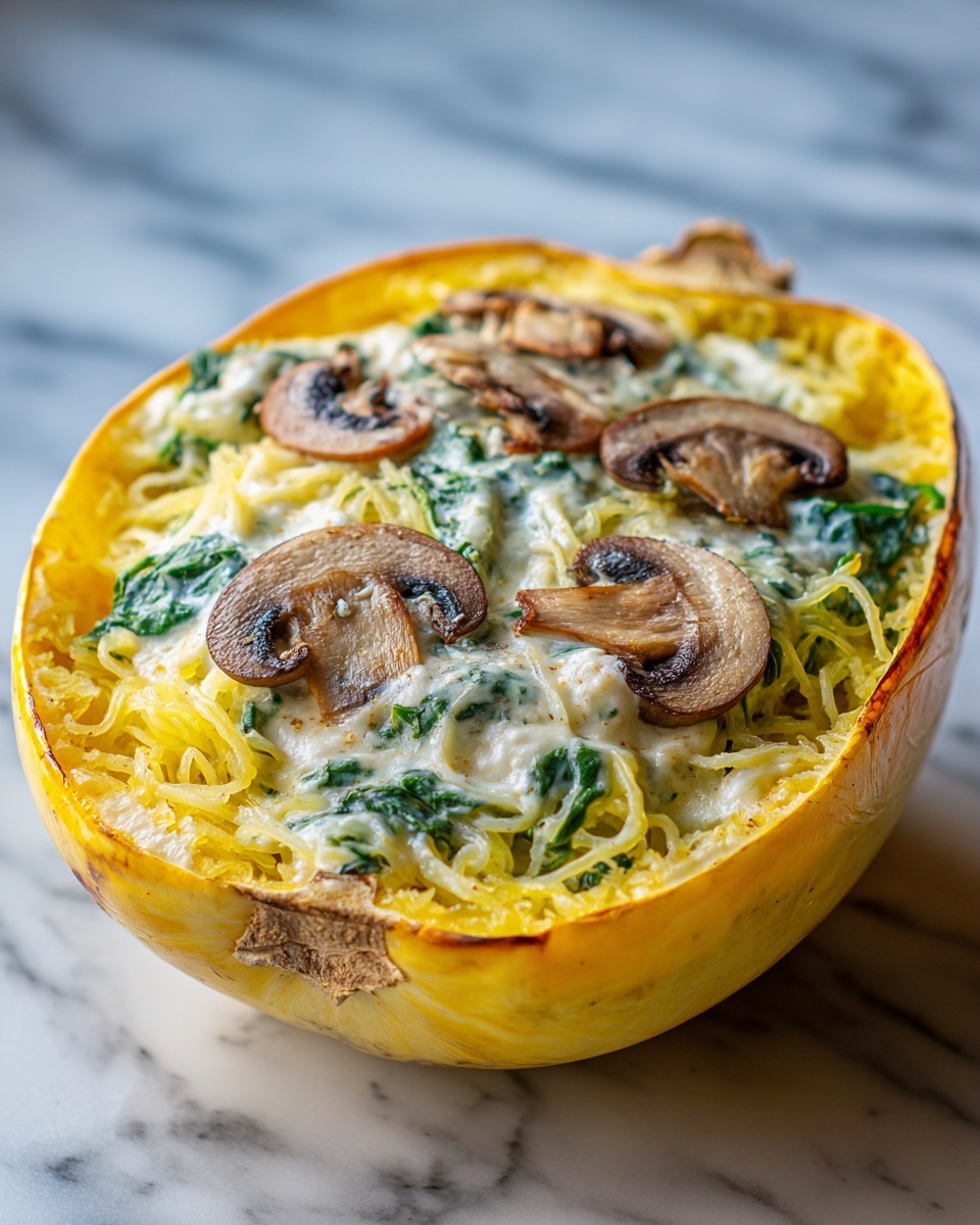 Creamy Spinach and Mushroom Stuffed Spaghetti Squash Recipe - Recipe Image