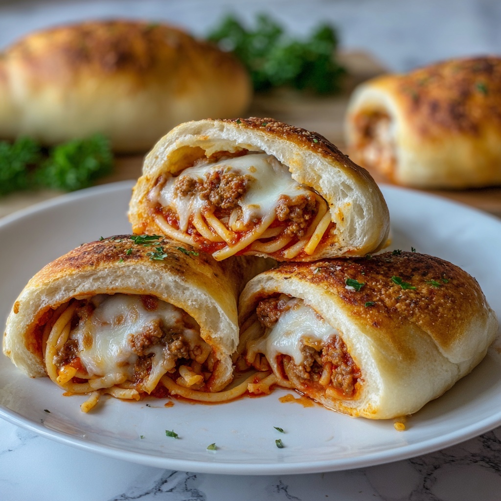Spaghetti Stuffed Garlic Bread Recipe - Recipe Image
