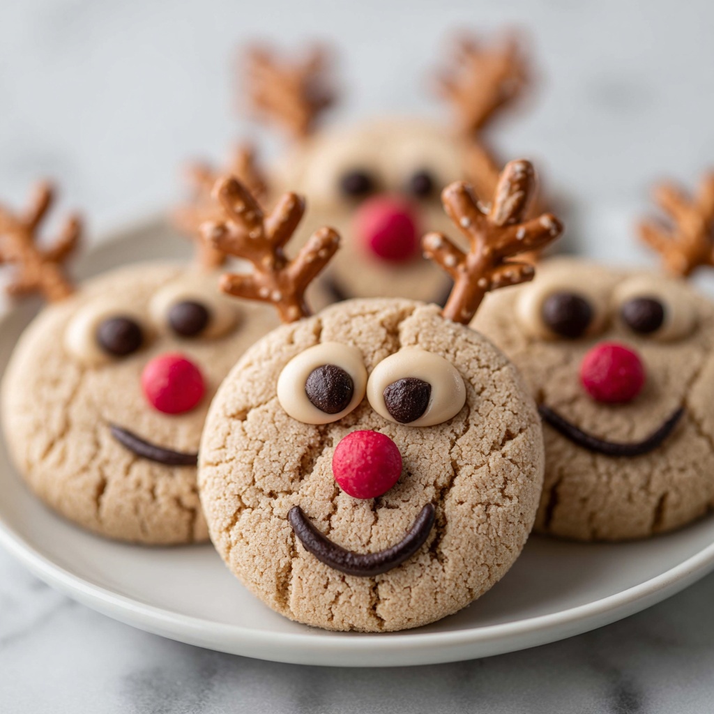 Rudolph Peanut Butter Cookies with Pretzel Antlers and M&M Nose Recipe - Recipe Image
