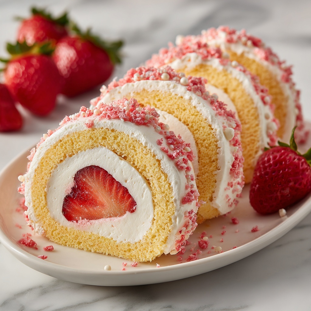 Strawberry Shortcake Cheesecake Dessert Sushi Rolls Recipe - Recipe Image