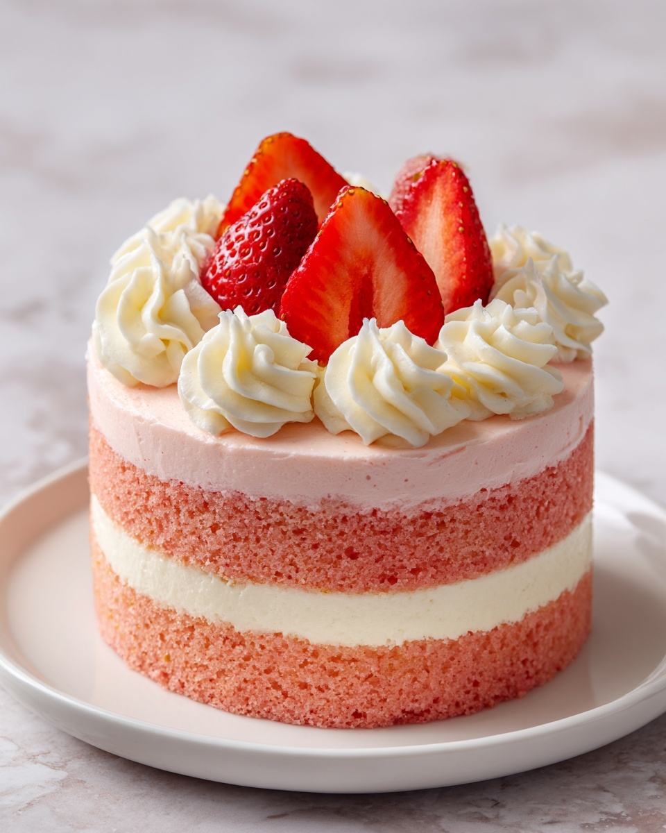 Moist Strawberry Cake with Fresh Strawberry Buttercream Recipe - Recipe Image