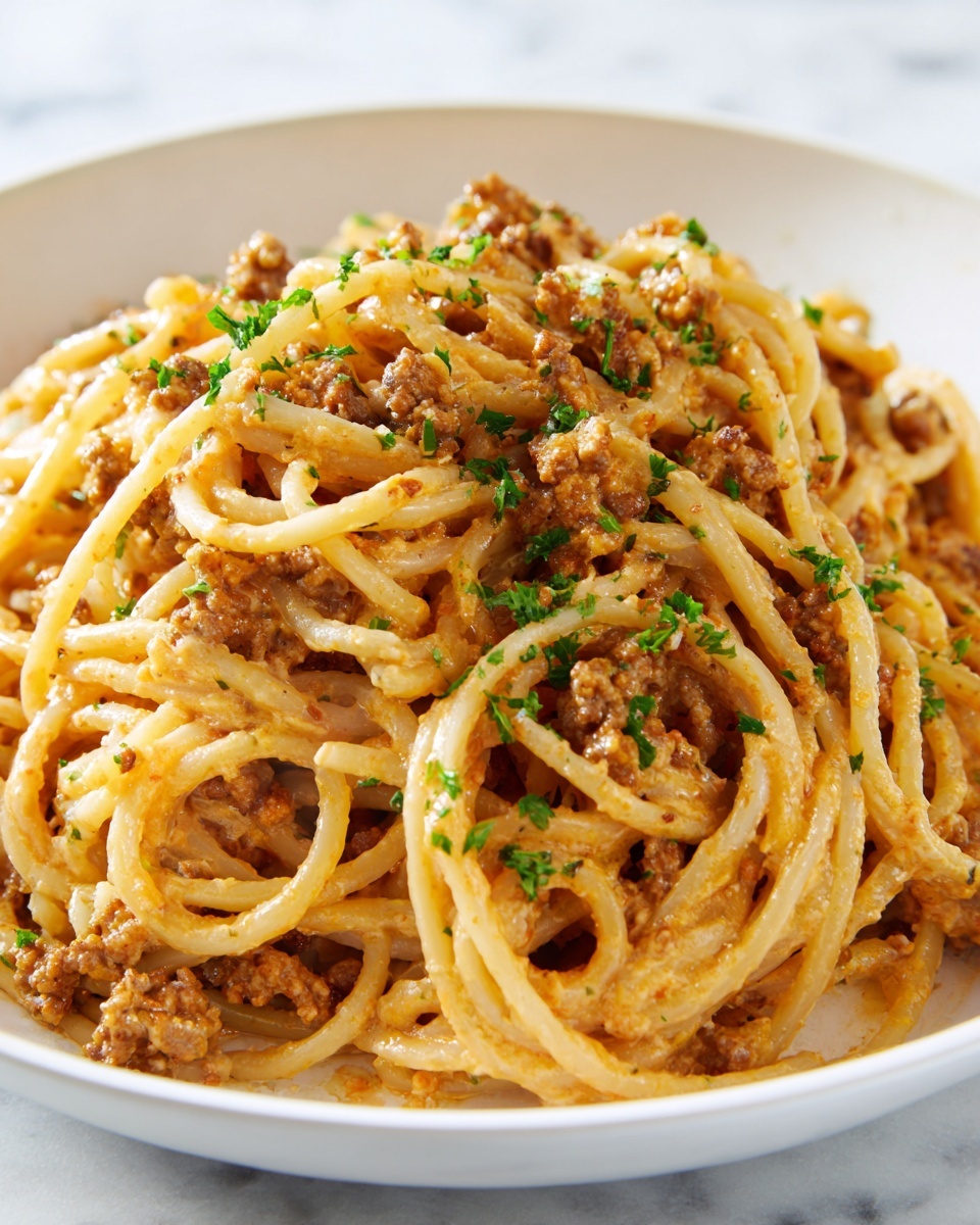 One-Pot Creamy Beef & Garlic Butter Pasta Recipe - Recipe Image