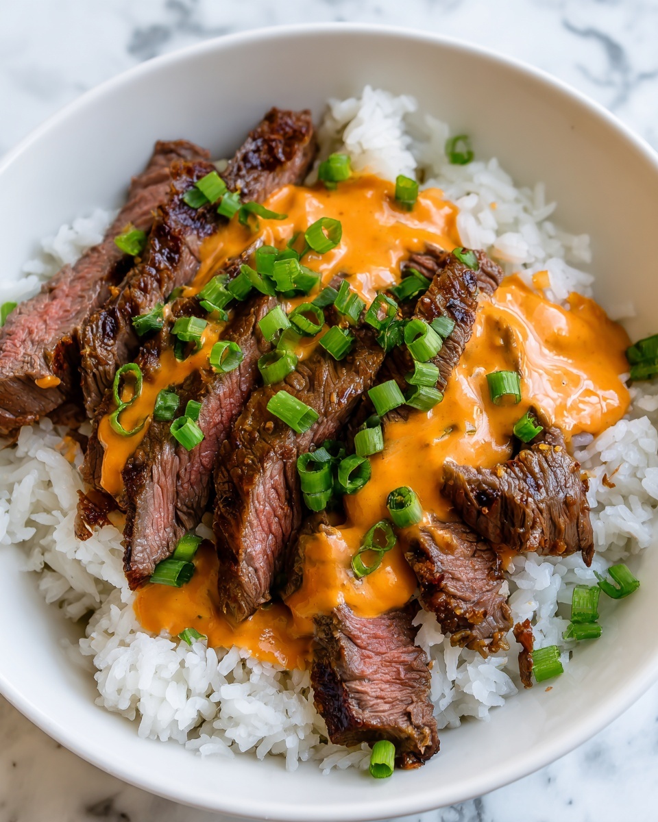 Korean BBQ Steak Rice Bowls with Spicy Cream Sauce Recipe - Recipe Image