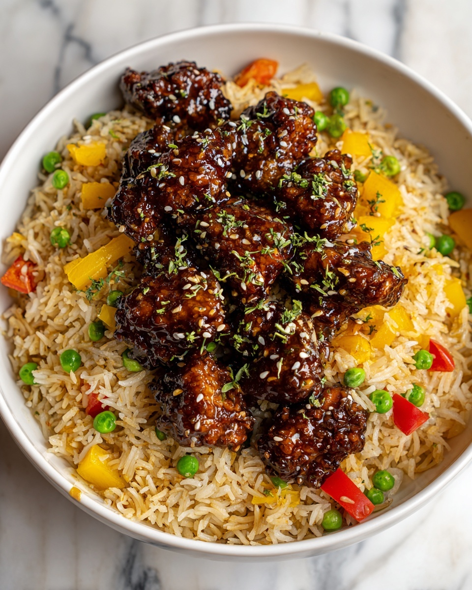 Crispy Saucy Chicken with Vegetable Fried Rice Recipe - Recipe Image