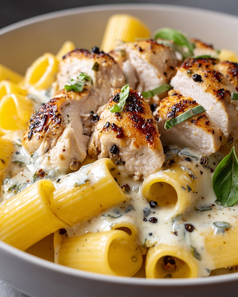 Creamy Garlic Butter Chicken and Rigatoni in Parmesan Sauce Recipe - Recipe Image