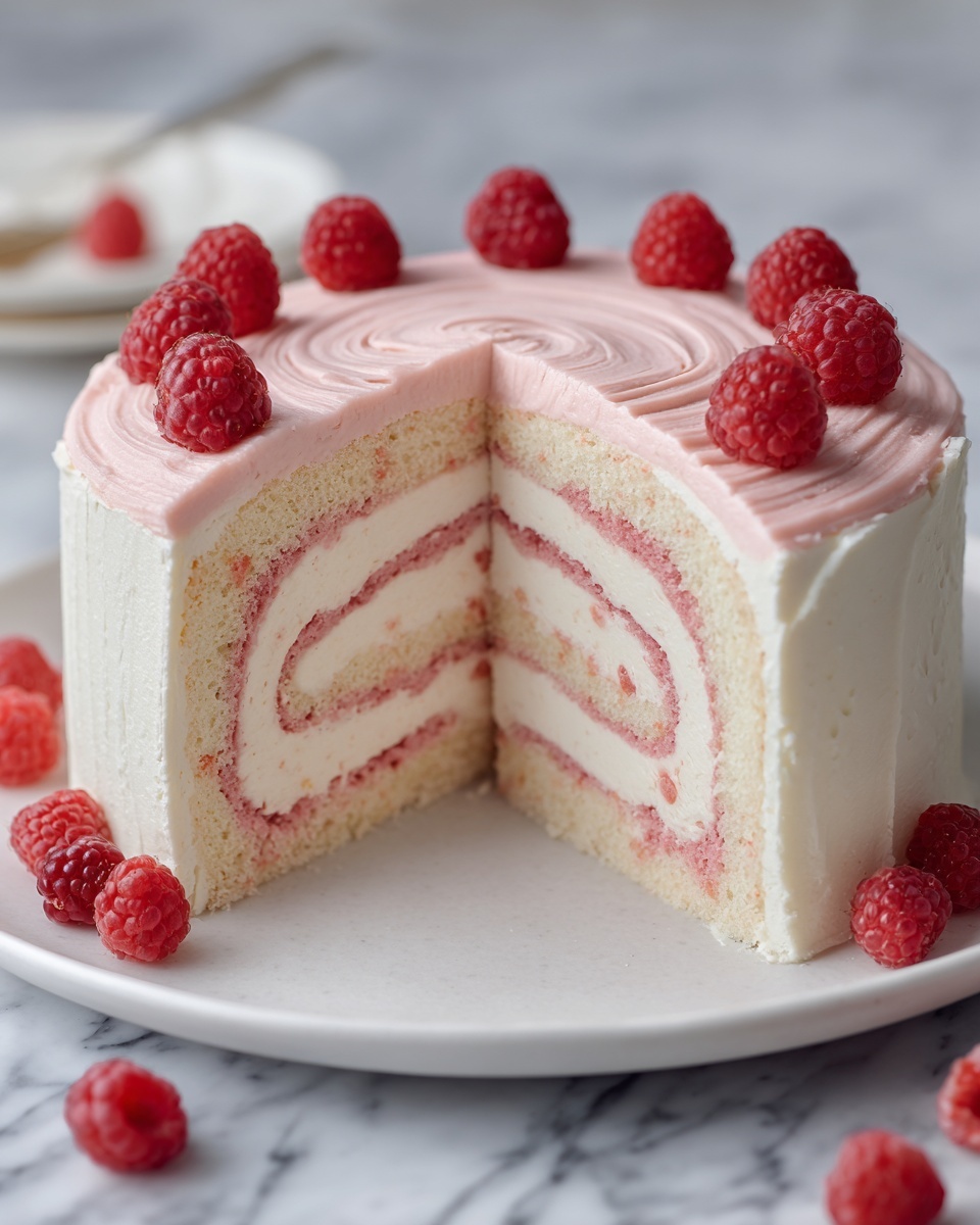Luxurious Pink Raspberry Cheesecake Roll Cake Recipe - Recipe Image