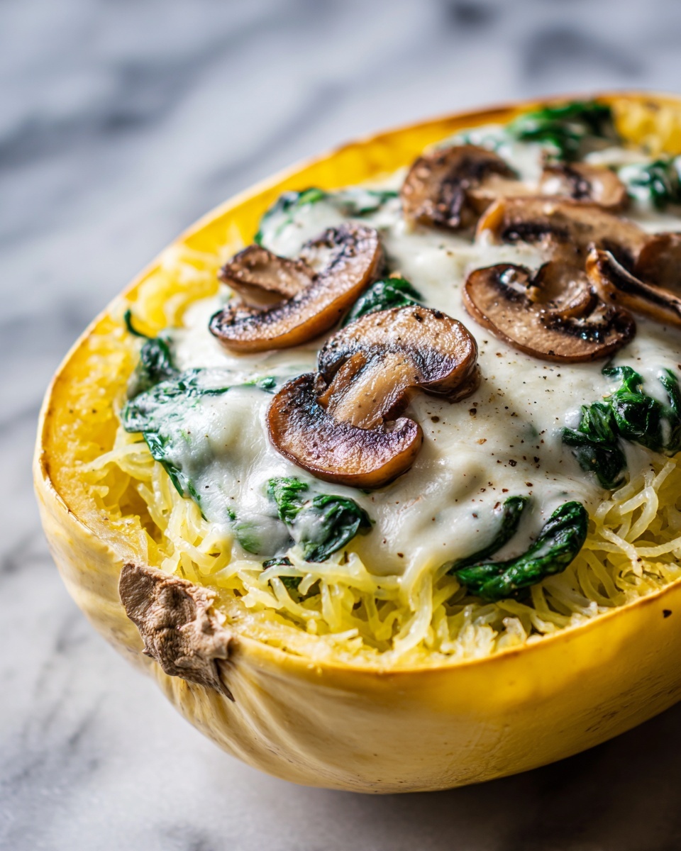 Creamy Spinach and Mushroom Stuffed Spaghetti Squash Recipe - Recipe Image