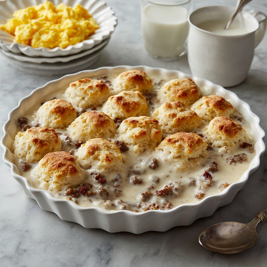 Sausage Gravy and Biscuit Pie Recipe - Recipe Image