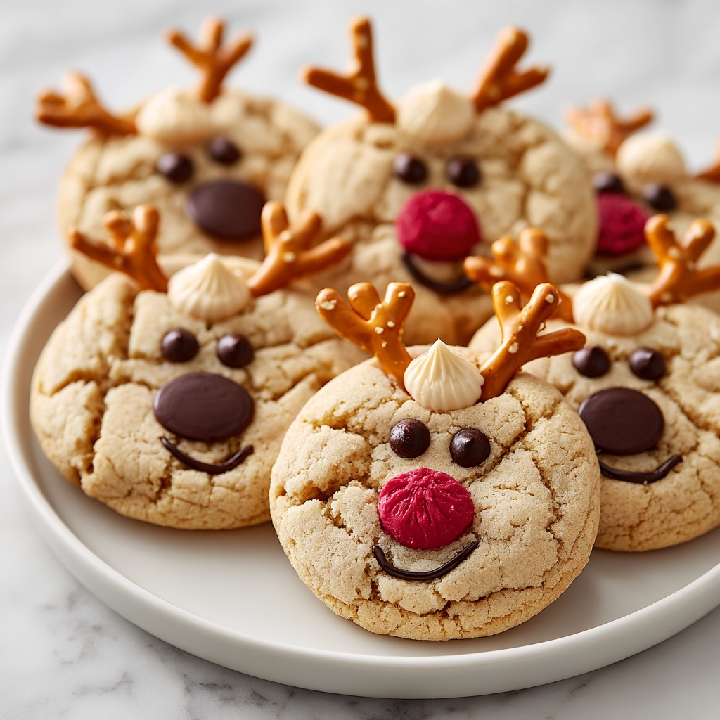 Rudolph Peanut Butter Cookies with Pretzel Antlers and M&M Nose Recipe - Recipe Image