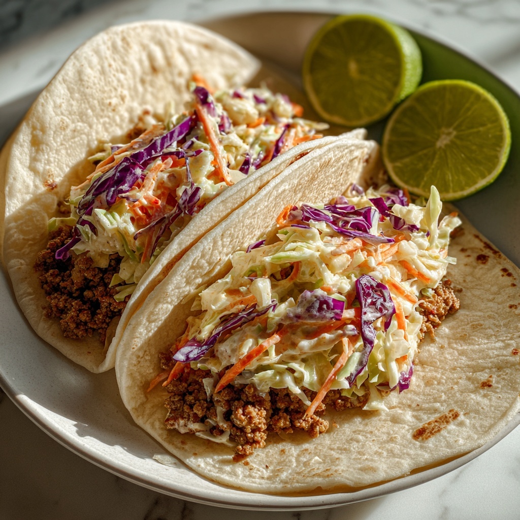 Beef Tacos with Peach Vinegar Slaw Recipe - Recipe Image