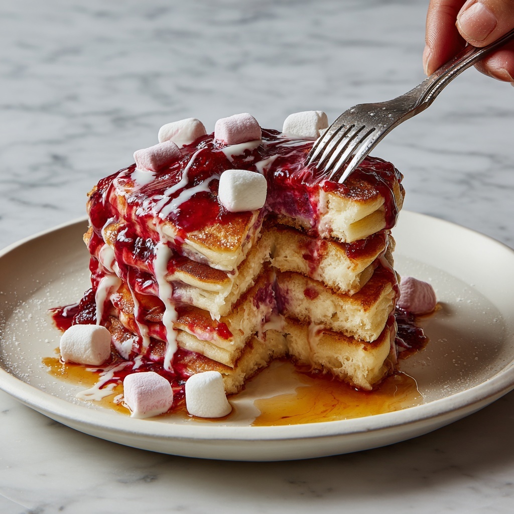 Fluffy Pink Pancakes with White Chocolate Maple Syrup Recipe - Recipe Image