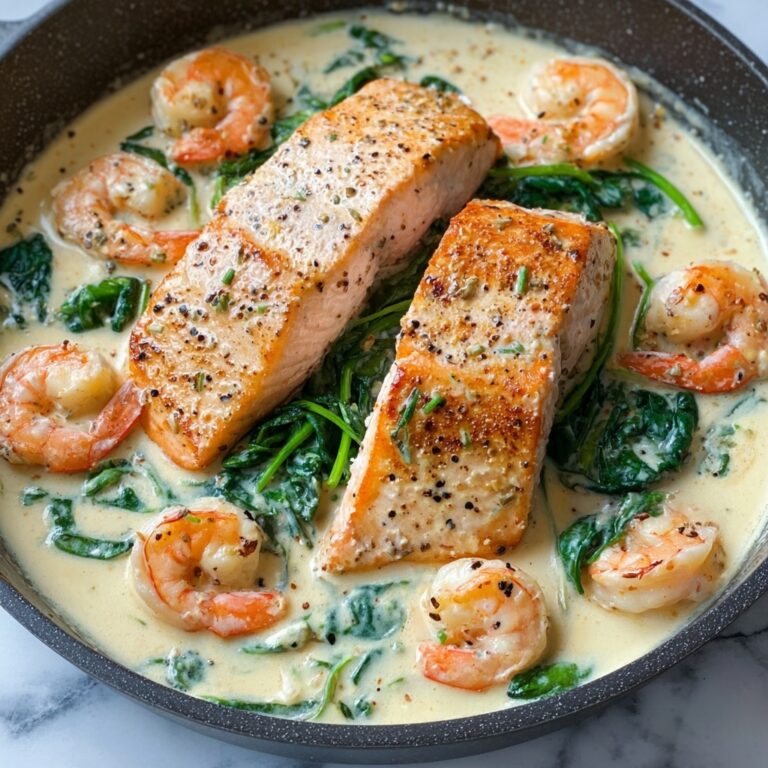 Salmon and Shrimp with Creamy Garlic Sauce Recipe