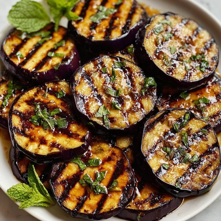 Grilled Eggplant with Garlic Vinaigrette and Fresh Mint Recipe