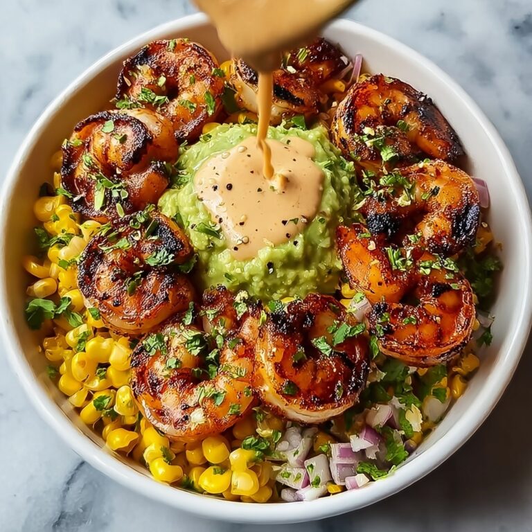 Grilled Shrimp Bowl with Avocado, Corn Salsa & Creamy Sauce Recipe