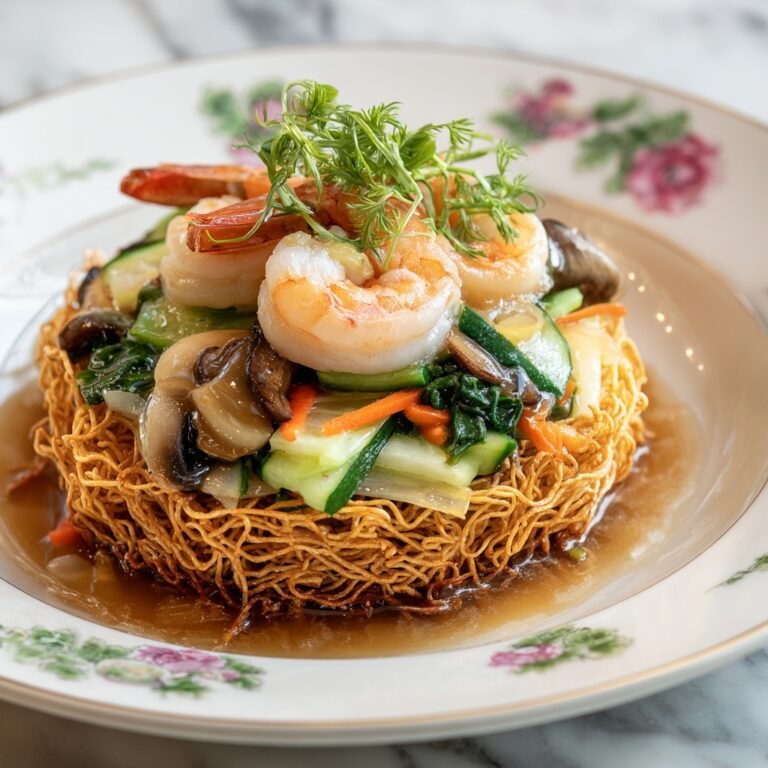 Crispy Cake Noodle Stir Fry with Shrimp and Vegetables Recipe