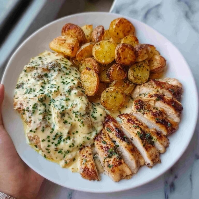 Lemon Herb Chicken Alfredo with Spicy Feta, Crispy Brussels & Parmesan Wedges Recipe