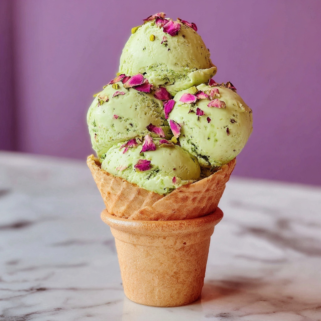 Homemade Rose and Green Pista Ice Cream Recipe - Recipe Image