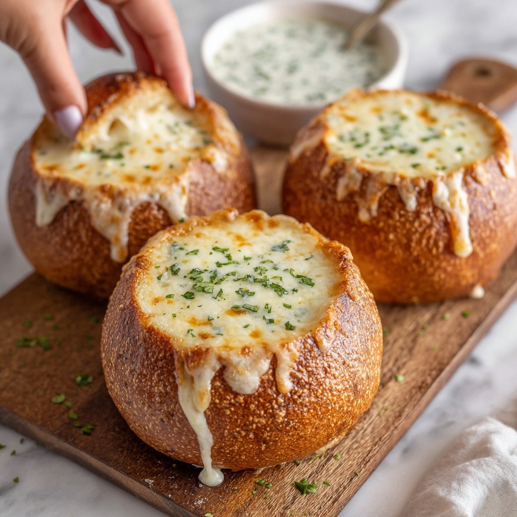 Loaded Triple Cheese Garlic Bread Bowls Recipe - Recipe Image