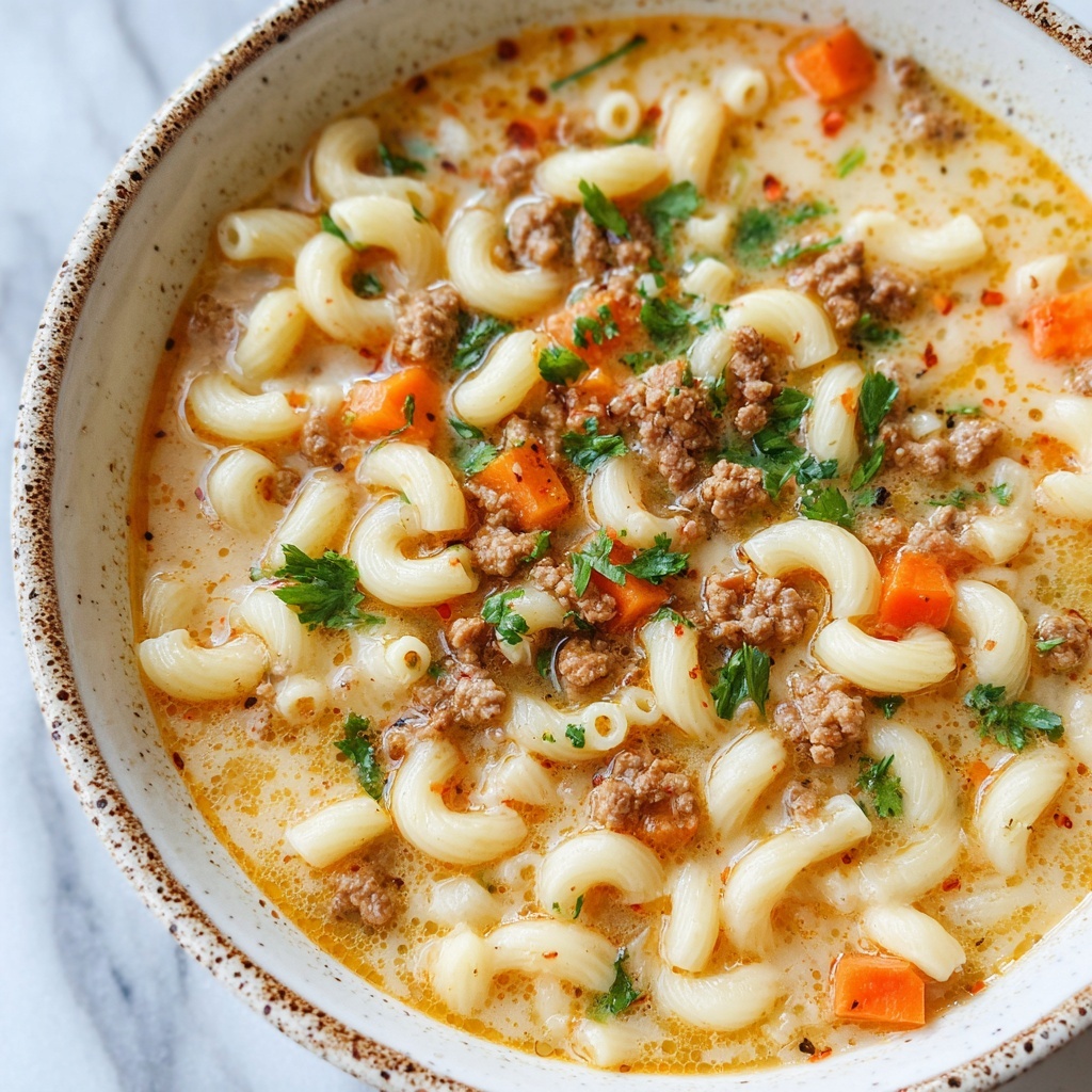One-Pot Macaroni Cheeseburger Soup Recipe - Recipe Image