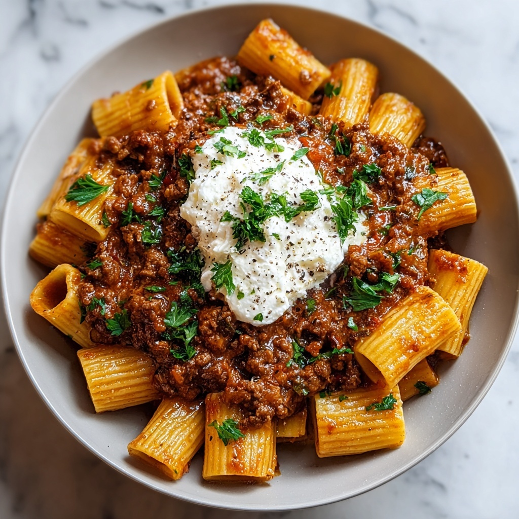 Grandma’s Meat Sauce Pasta with Burrata Recipe - Recipe Image