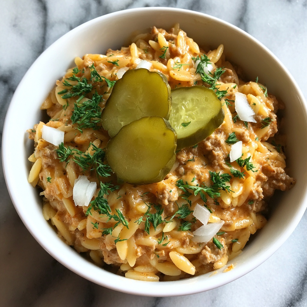 One Pot Cheeseburger Orzo Skillet Recipe - Recipe Image