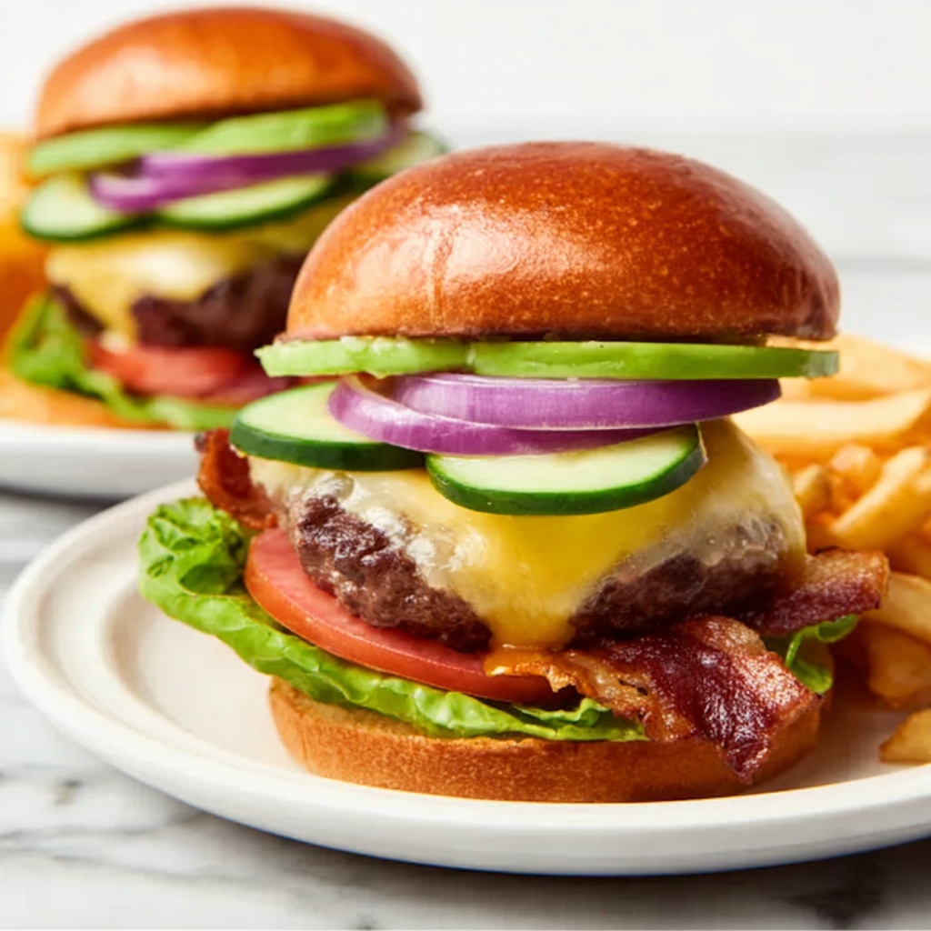 California Burger with Avocado, Tomato, and Pepper Jack Recipe - Recipe Image