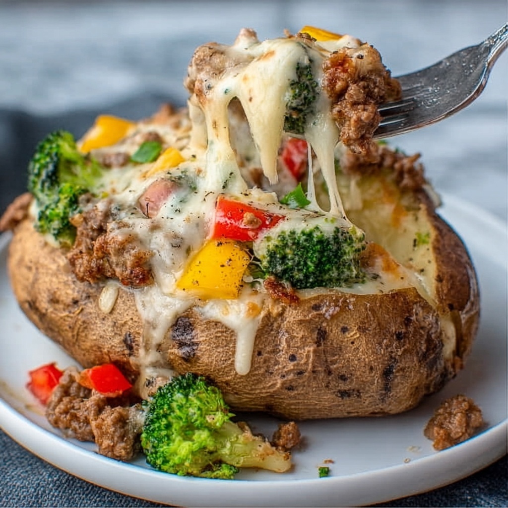 Loaded Jerk Chicken Baked Potato with Jerk Alfredo Sauce Recipe - Recipe Image