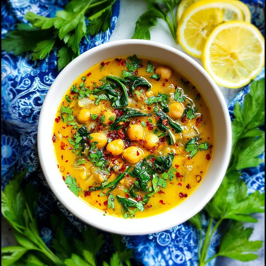 Turmeric Soup with Chickpeas, Orzo, and Spinach Recipe - Recipe Image